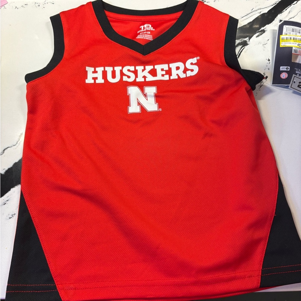 Nebraska Huskers Kids Red Sleeveless Jersey with Black Trim